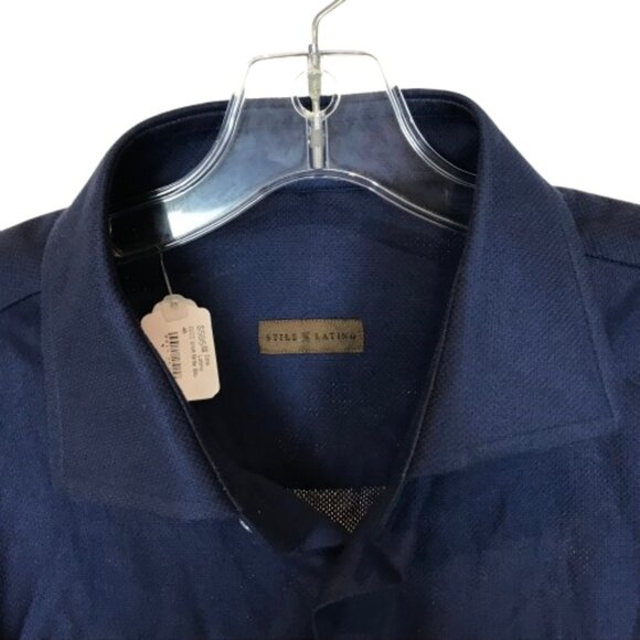 NWT Stile Latino Mens Size 18 1/2 Blue Pique Knit Button Down Dress Shirt NEW - Picture 2 of 3